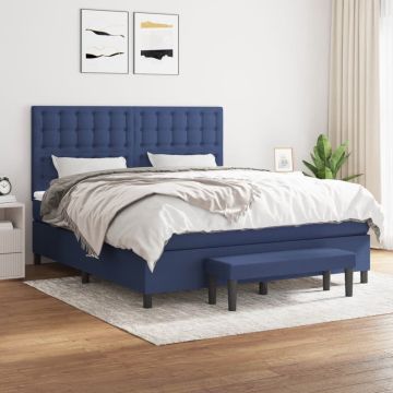 vidaXL Boxspring met matras stof blauw 160x200 cm