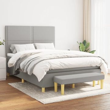 vidaXL Boxspring met matras stof lichtgrijs 140x190 cm