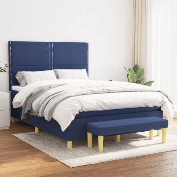 vidaXL Boxspring met matras stof blauw 140x200 cm