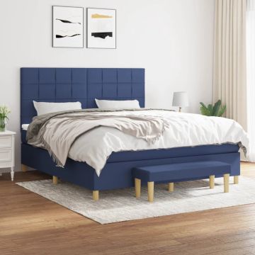 vidaXL Boxspring met matras stof blauw 160x200 cm