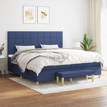 vidaXL Boxspring met matras stof blauw 200x200 cm