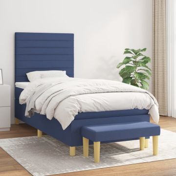 vidaXL Boxspring met matras stof blauw 100x200 cm