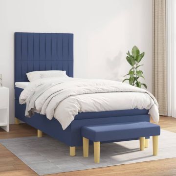 vidaXL Boxspring met matras stof blauw 100x200 cm