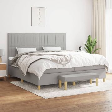 vidaXL Boxspring met matras stof lichtgrijs 200x200 cm