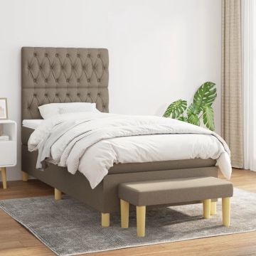 vidaXL Boxspring met matras stof taupe 90x200 cm