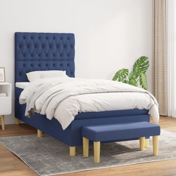 vidaXL Boxspring met matras stof blauw 100x200 cm