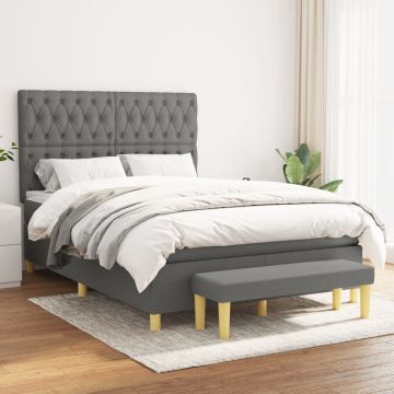 vidaXL Boxspring met matras stof donkergrijs 140x190 cm