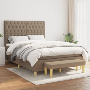 vidaXL Boxspring met matras stof taupe 140x200 cm