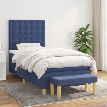 vidaXL Boxspring met matras stof blauw 100x200 cm