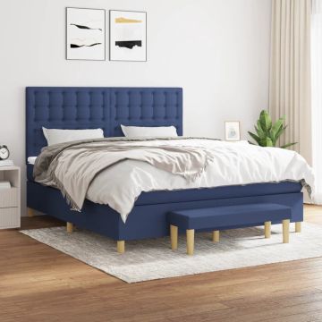 vidaXL Boxspring met matras stof blauw 160x200 cm