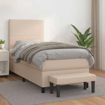 vidaXL Boxspring met matras kunstleer cappuccinokleurig 80x200 cm