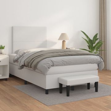 vidaXL Boxspring met matras kunstleer wit 120x200 cm