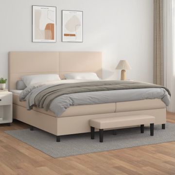 vidaXL Boxspring met matras kunstleer cappuccinokleurig 200x200 cm