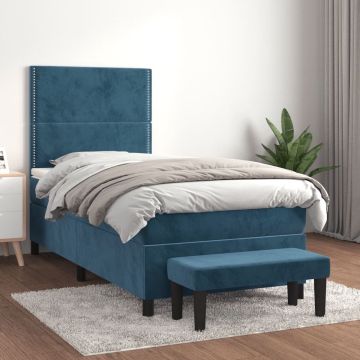 vidaXL Boxspring met matras fluweel donkerblauw 80x200 cm