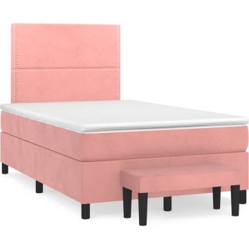 vidaXL Boxspring met matras fluweel roze 120x200 cm