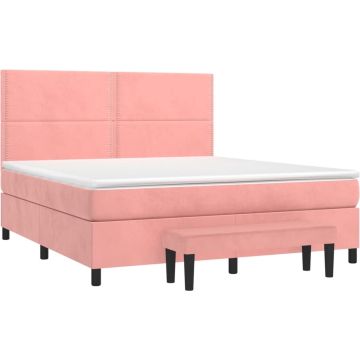 vidaXL Boxspring met matras fluweel roze 160x200 cm