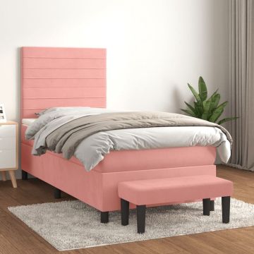 vidaXL Boxspring met matras fluweel roze 80x200 cm