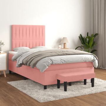 vidaXL Boxspring met matras fluweel roze 120x200 cm