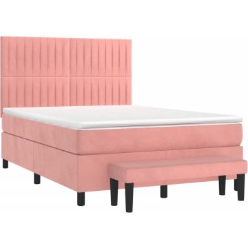 vidaXL Boxspring met matras fluweel roze 140x200 cm