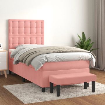 vidaXL Boxspring met matras fluweel roze 100x200 cm