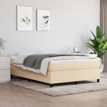 vidaXL Boxspring met matras stof crèmekleurig 140x200 cm