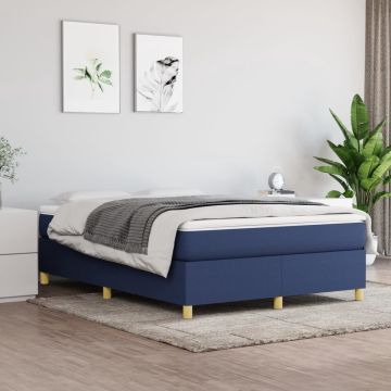 vidaXL Boxspring met matras stof blauw 140x190 cm