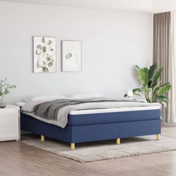 vidaXL Boxspring met matras stof blauw 160x200 cm