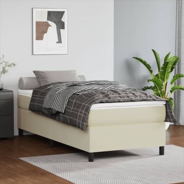 vidaXL Boxspring met matras kunstleer crèmekleurig 100x200 cm