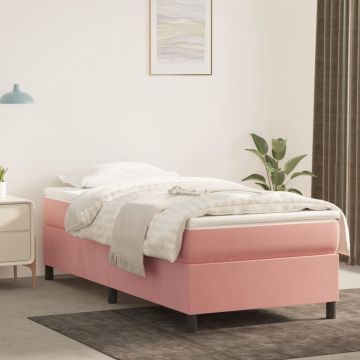 vidaXL Boxspring met matras fluweel roze 90x190 cm