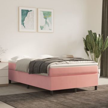 vidaXL Boxspring met matras fluweel roze 120x200 cm