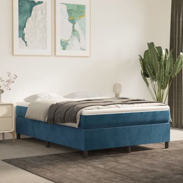 vidaXL Boxspring met matras fluweel donkerblauw 140x190 cm