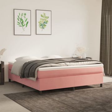 vidaXL Boxspring met matras fluweel roze 160x200 cm