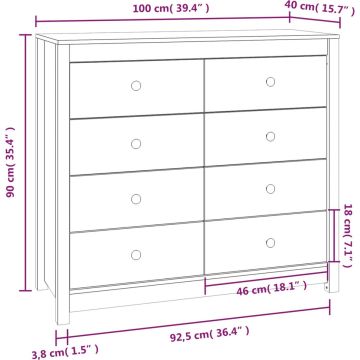 vidaXL Dressoir 100x40x90 cm massief grenenhout wit