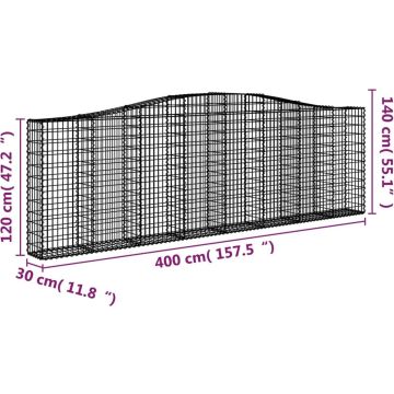 vidaXL Schanskorven 4 st gewelfd 400x30x120/140 cm ijzer