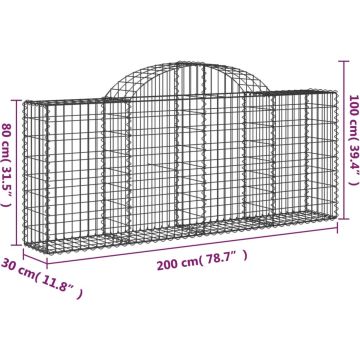 vidaXL Schanskorven 5 st gewelfd 200x30x80/100 cm gegalvaniseerd ijzer