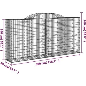 vidaXL Schanskorven 3 st gewelfd 300x50x140/160 cm ijzer