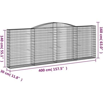 vidaXL Schanskorven 2 st gewelfd 400x30x140/160 cm ijzer