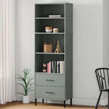 vidaXL Boekenkast met 2 lades OSLO 60x35x180 cm massief hout grijs