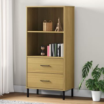 vidaXL Boekenkast met 2 lades OSLO 60x35x128,5 cm massief hout bruin