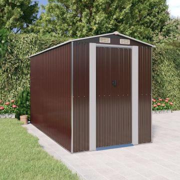 vidaXL Tuinschuur 192x357x223 cm gegalvaniseerd staal donkerbruin