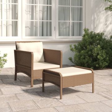 vidaXL 2-delige Loungeset met kussens poly rattan bruin