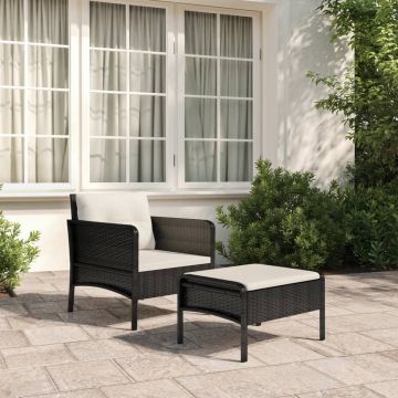 vidaXL 2-delige Loungeset met kussens poly rattan zwart