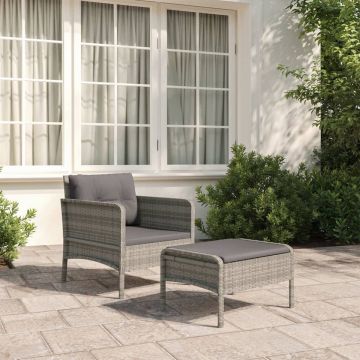 vidaXL 2-delige Loungeset met kussens poly rattan grijs