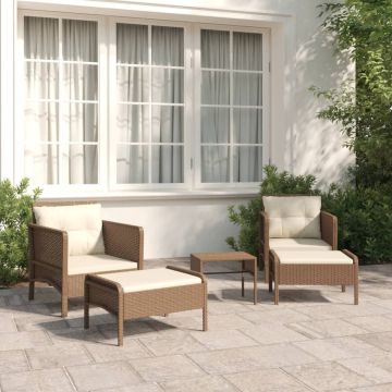 vidaXL 5-delige Loungeset met kussens poly rattan bruin