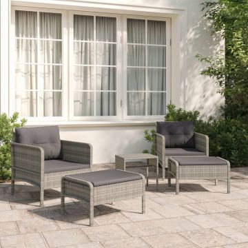 vidaXL 5-delige Loungeset met kussens poly rattan grijs