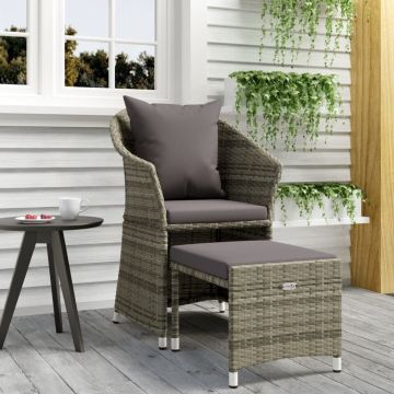 vidaXL 2-delige Loungeset met kussens poly rattan grijs