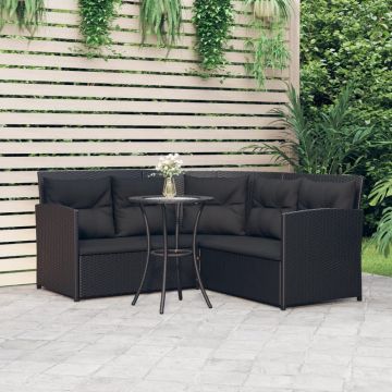 vidaXL 2-delige Loungeset met kussens L-vormig poly rattan zwart