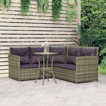 vidaXL 2-delige Loungeset met kussens L-vormig poly rattan grijs