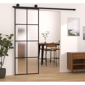 vidaXL Schuifdeur met beslag 76x205 cm ESG-glas en aluminium