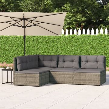 vidaXL 4-delige Loungeset met kussens poly rattan grijs